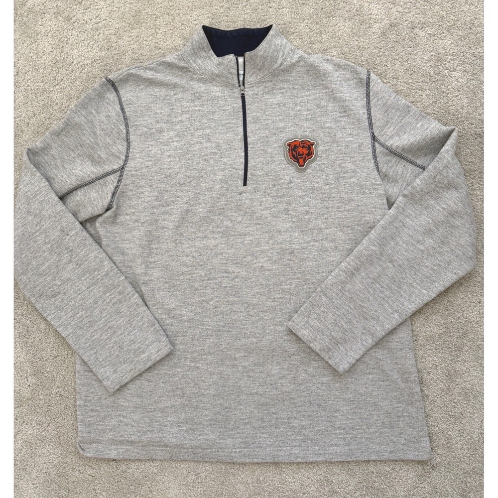 Chicago Bears NFL Team Apparel Mens Heather Grey Quarter Zip Pullover Large